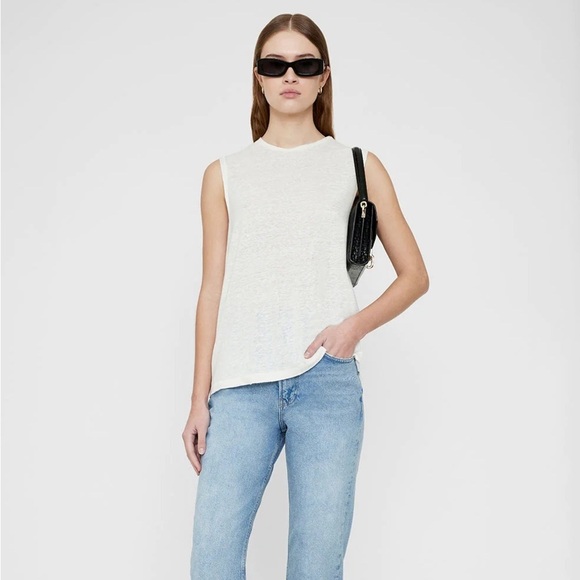 ANINE BING Issac Tee in White Linen Blend Size Large - Picture 1 of 7